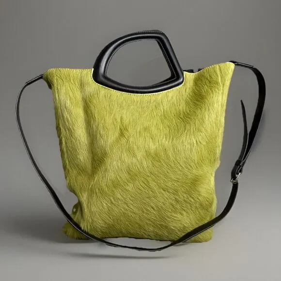 Dries Van Noten Haircalf Tote Chartreuse Green Leather Handle Rare Made Italy - Picture 5 of 17